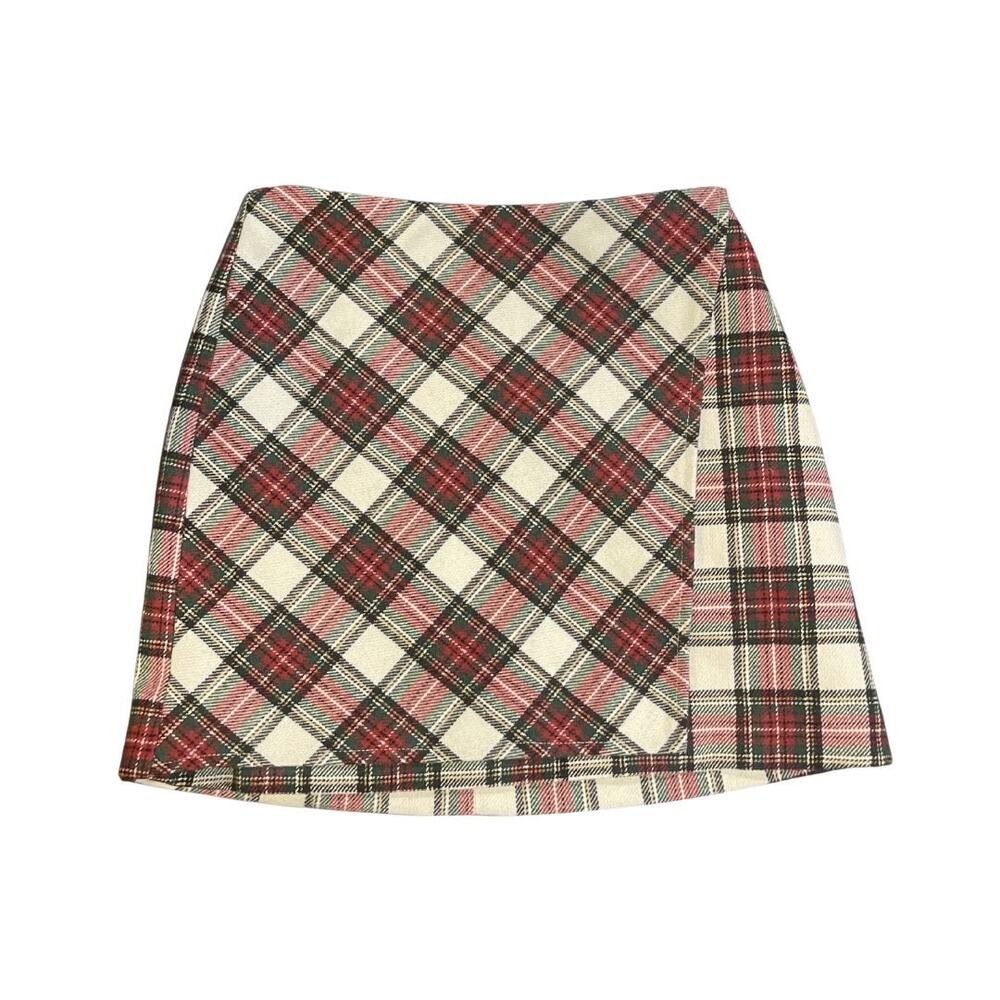 Hollister Ultra High Rise Plaid Faux Wrap Mini Skirt SZ S Holiday Academia Y2K